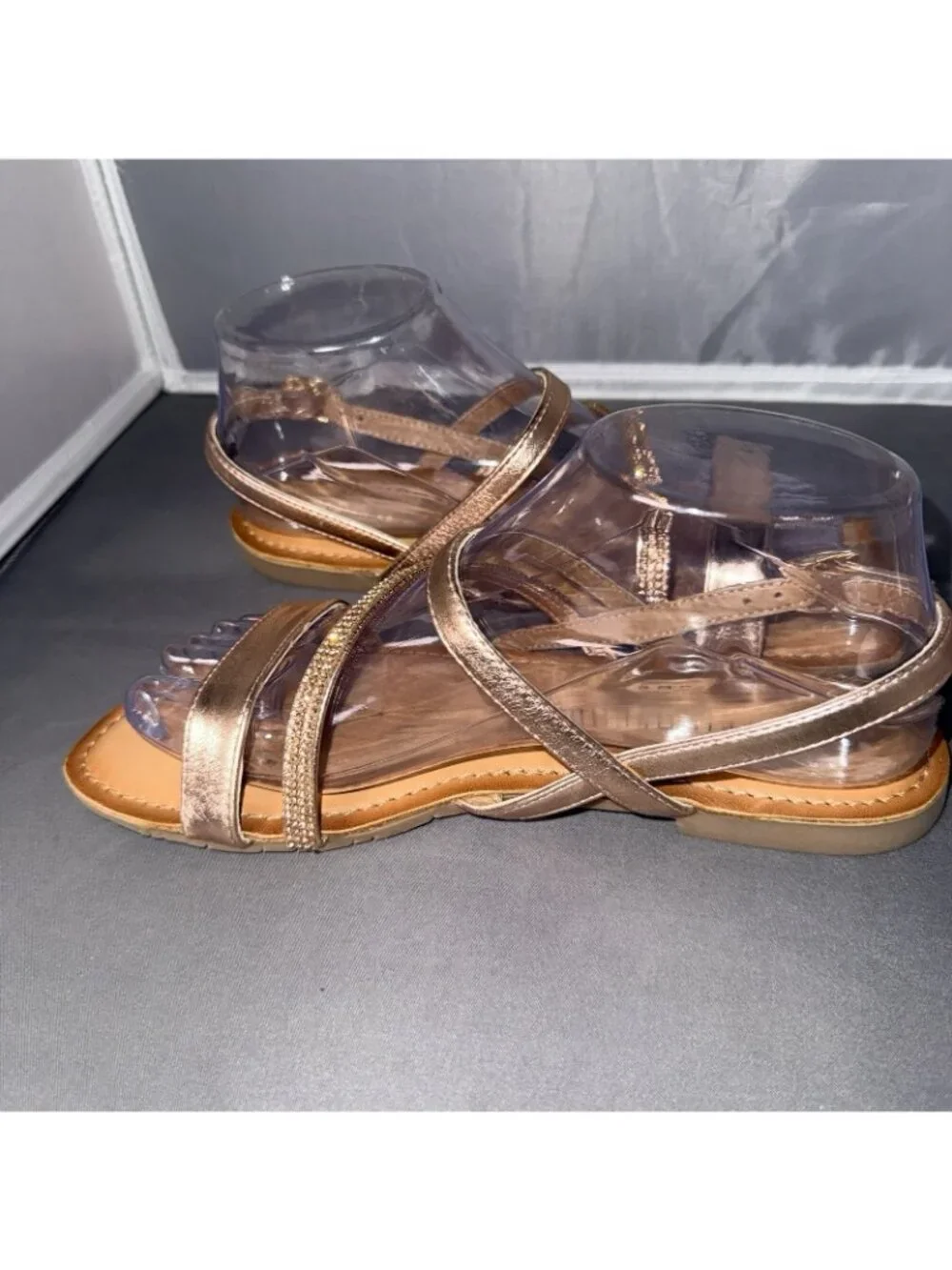 Kaleidoscope Women's Rose Gold Strappy Embellished Flat Sandals Size 5 - Picture 3 of 7
